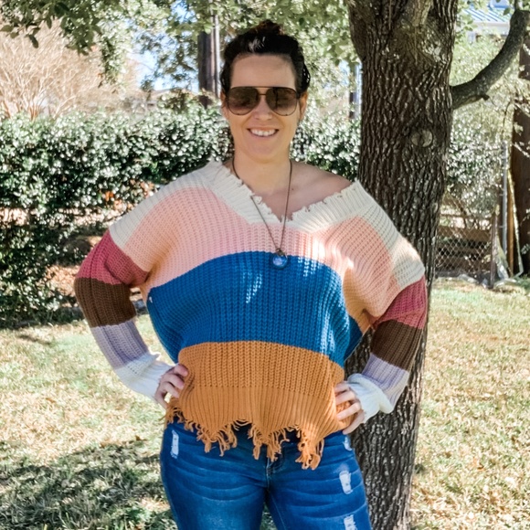 Multi-Color Frayed Sweater - Picture 1 of 1